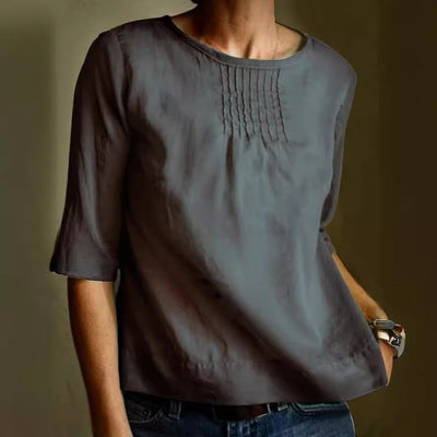 LINA| blusa de algodon y lino, manga 3/4, para estilo informal.
