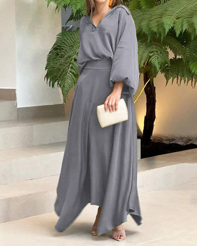 Olga - Elegante maxivestido suelto de manga larga