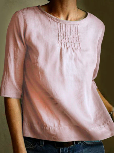 LINA| blusa de algodon y lino, manga 3/4, para estilo informal.