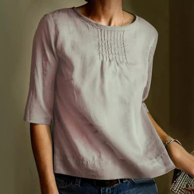 LINA| blusa de algodon y lino, manga 3/4, para estilo informal.