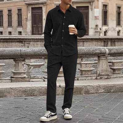 ALBERT| Conjunto de camisa y pantalón de pana ,corte holgado, ropa informal de textura suave.