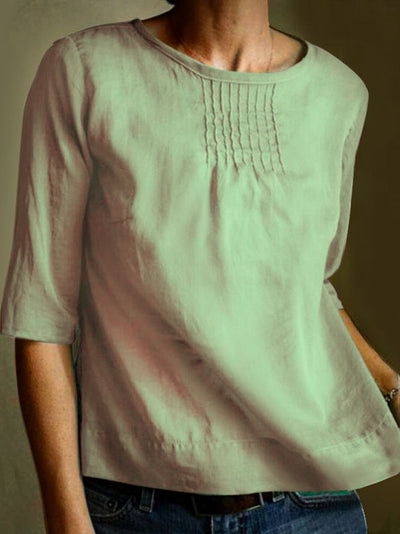 LINA| blusa de algodon y lino, manga 3/4, para estilo informal.