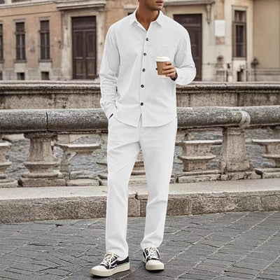 ALBERT| Conjunto de camisa y pantalón de pana ,corte holgado, ropa informal de textura suave.
