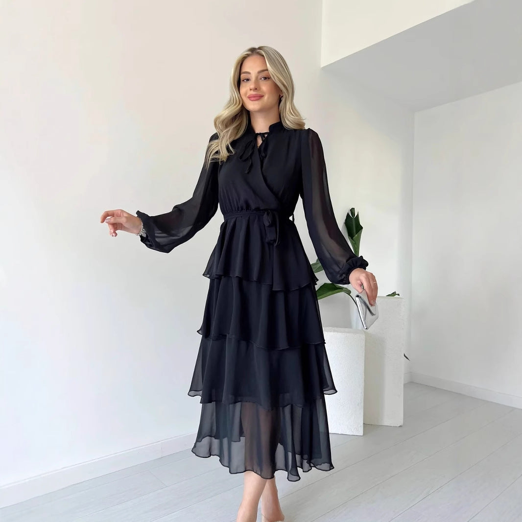 BERTA| Vestido de gasa ,cuello alto.