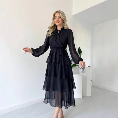 BERTA| Vestido de gasa ,cuello alto.