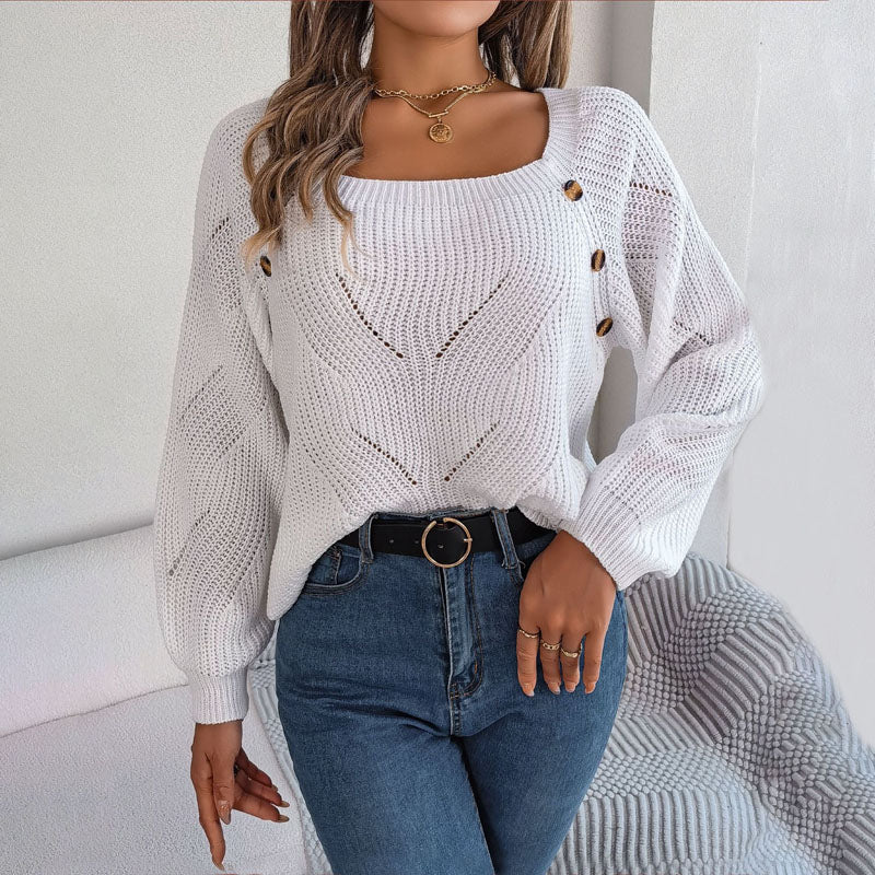 DORA| Jersey liso con escote cuadrado y botones decorativos