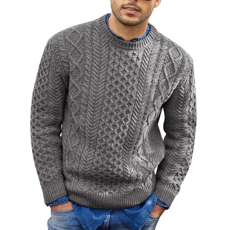 ALEX| Suéter para hombre – Mezcla de lana de punto trenzado – Ribete de canalé estilo casual