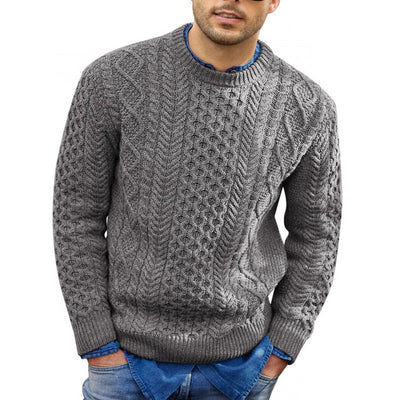 ALEX| Suéter para hombre – Mezcla de lana de punto trenzado – Ribete de canalé estilo casual
