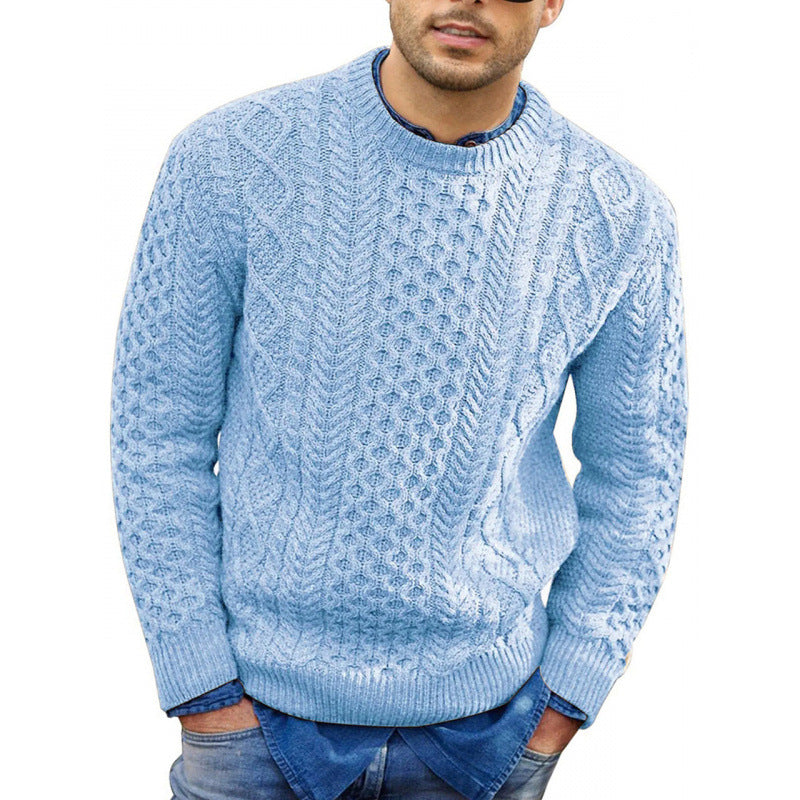 ALEX| Suéter para hombre – Mezcla de lana de punto trenzado – Ribete de canalé estilo casual