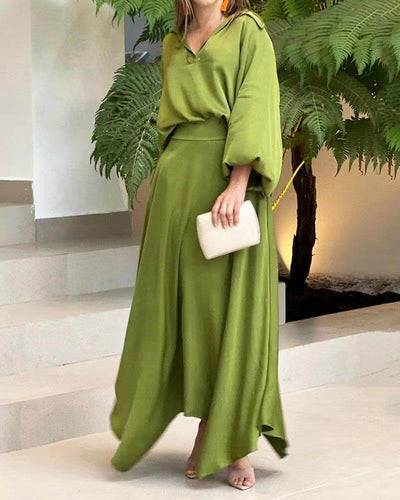 Olga - Elegante maxivestido suelto de manga larga