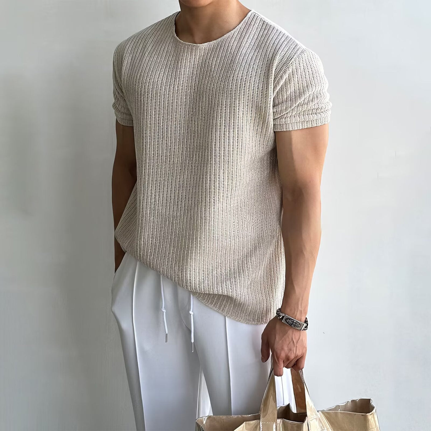 ANDRES| Camiseta de punto para hombre - Corte relajado informal - Tejido transpirable -