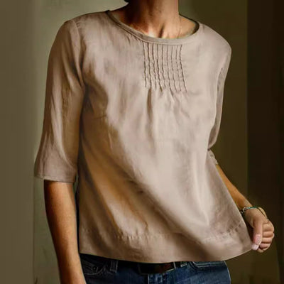 LINA| blusa de algodon y lino, manga 3/4, para estilo informal.
