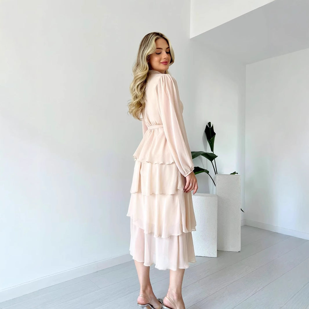 BERTA| Vestido de gasa ,cuello alto.