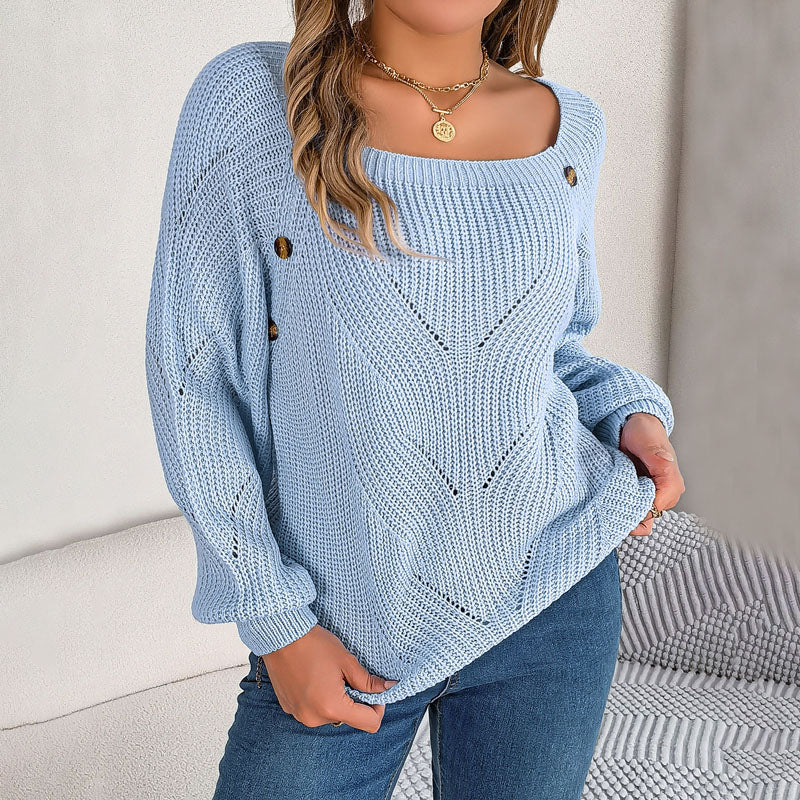 DORA| Jersey liso con escote cuadrado y botones decorativos