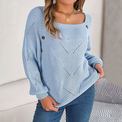 DORA| Jersey liso con escote cuadrado y botones decorativos