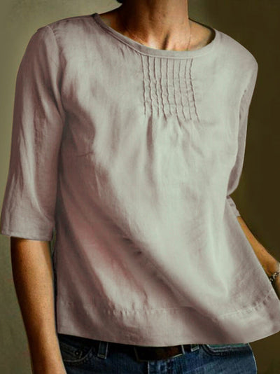 LINA| blusa de algodon y lino, manga 3/4, para estilo informal.
