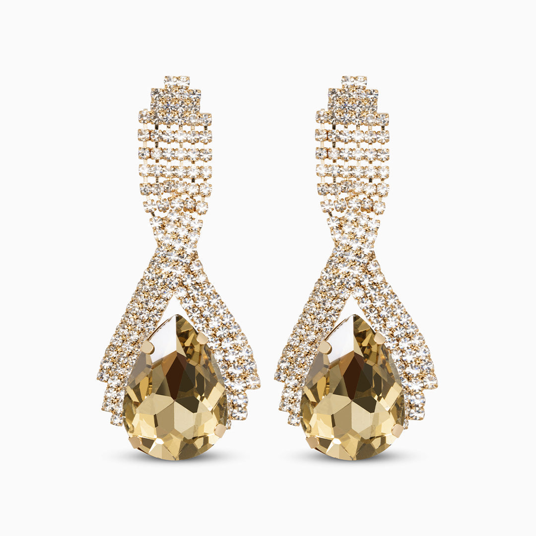 Pendientes largos con cristales en forma de lágrima – joyas de noche