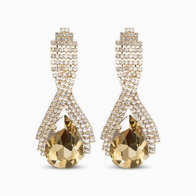 Pendientes largos con cristales en forma de lágrima – joyas de noche