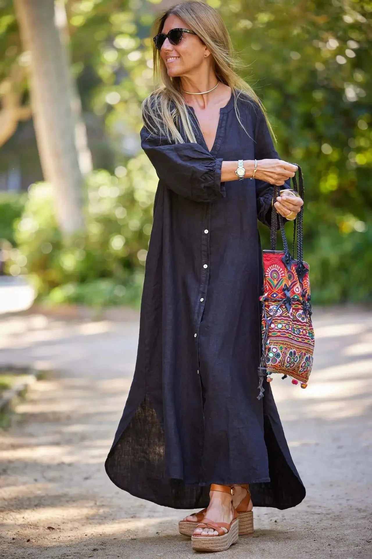 LOLA| Vestido Maxi de Lino y Algodón Retro