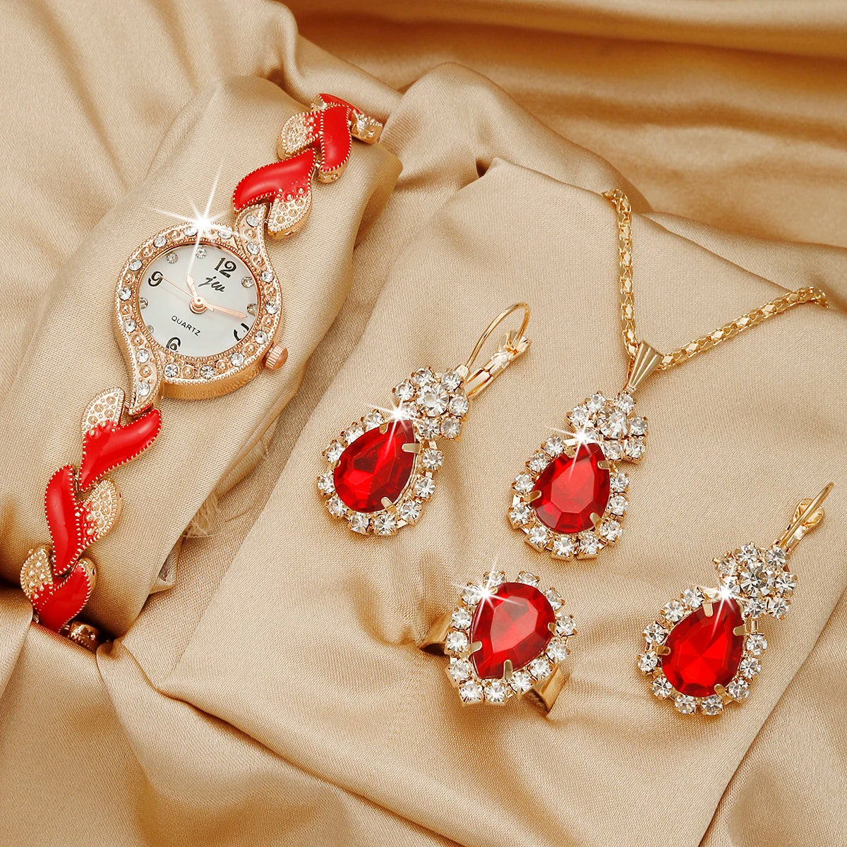 Conjunto de 3 Piezas de Joyería + Reloj de Cuarzo