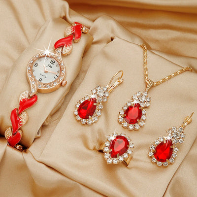 Conjunto de 3 Piezas de Joyería + Reloj de Cuarzo