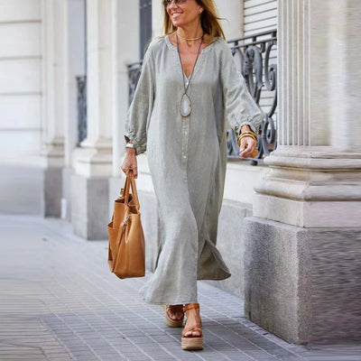 LOLA| Vestido Maxi de Lino y Algodón Retro