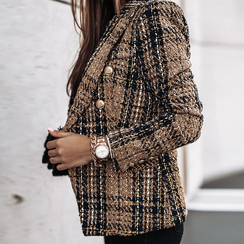 ELISA| chaqueta de cuadros, cruzada de Corte entallado.