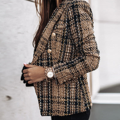 ELISA| chaqueta de cuadros, cruzada de Corte entallado.