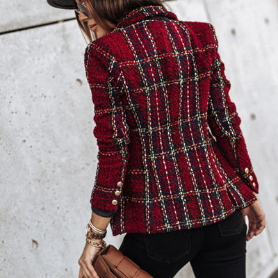 ELISA| chaqueta de cuadros, cruzada de Corte entallado.