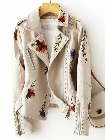 MARTA| Chaqueta de cuero retro Flores,.PREMIUM.