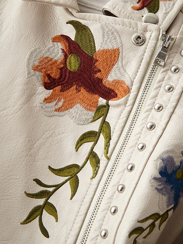 MARTA| Chaqueta de cuero retro Flores,.PREMIUM.