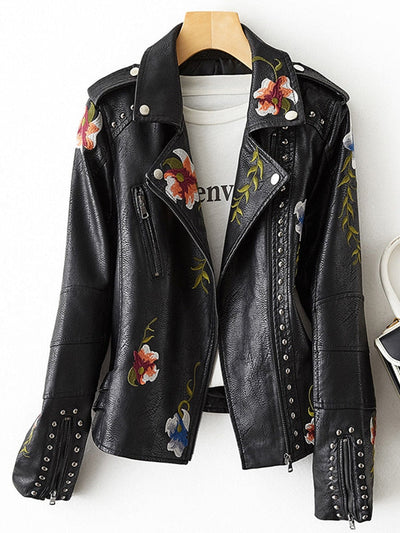 MARTA| Chaqueta de cuero retro Flores,.PREMIUM.