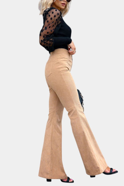 CLARA| Pantalones de Terciopelo de Pierna Ancha de Cintura Alta