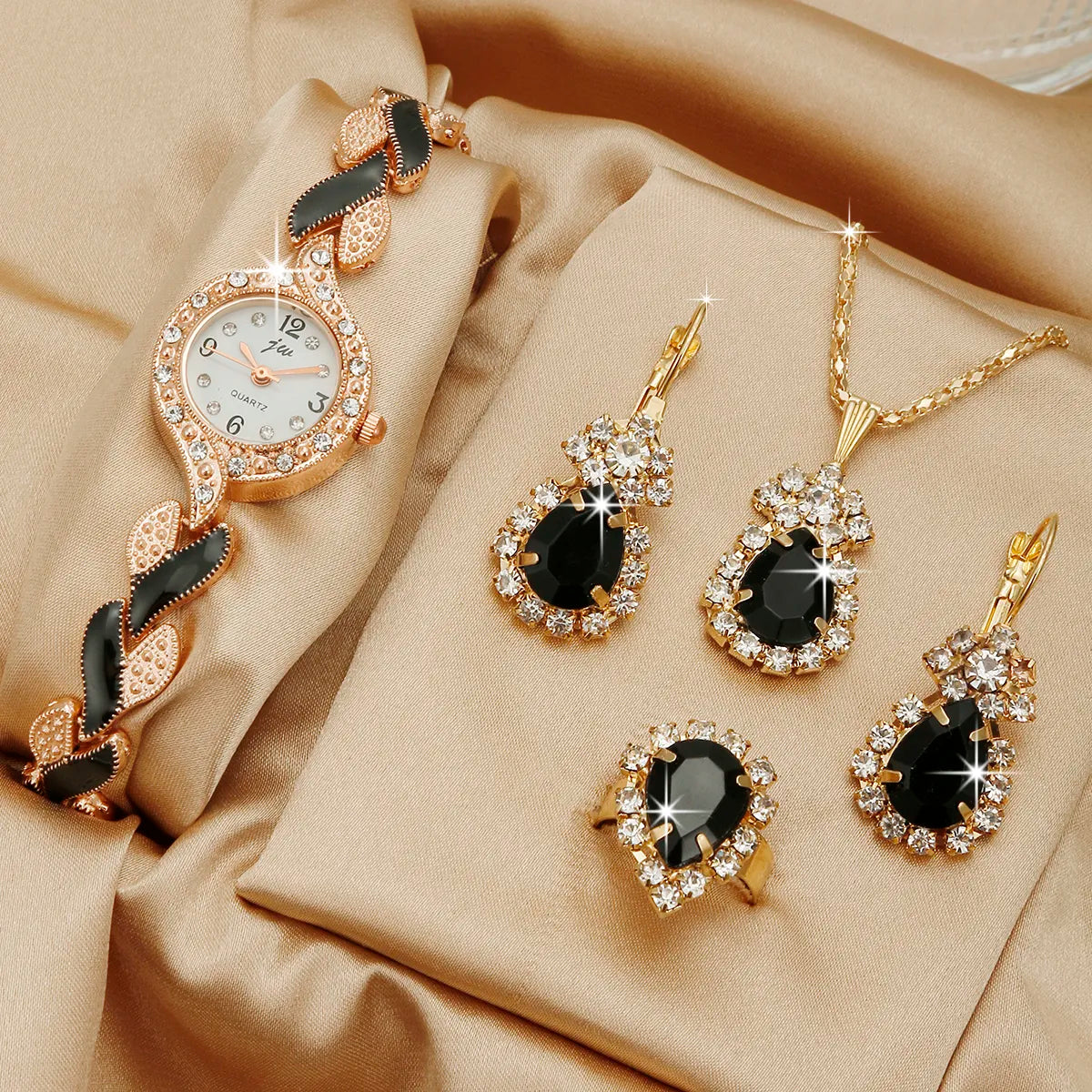 Conjunto de 3 Piezas de Joyería + Reloj de Cuarzo