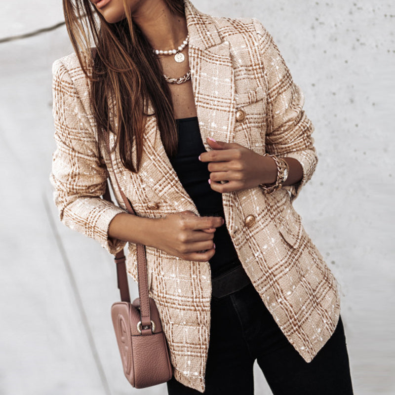 ELISA| chaqueta de cuadros, cruzada de Corte entallado.