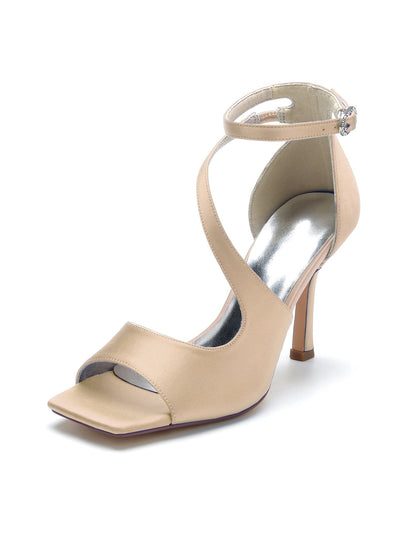 Zapatos de boda para mujer, tacón alto, punta abierta, para dama de honor