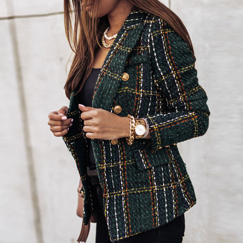 ELISA| chaqueta de cuadros, cruzada de Corte entallado.