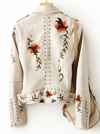 MARTA| Chaqueta de cuero retro Flores,.PREMIUM.