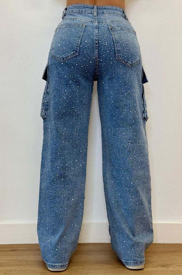 Pantalón cargo para mujer con efecto brillante y bolsillos – ROXIE