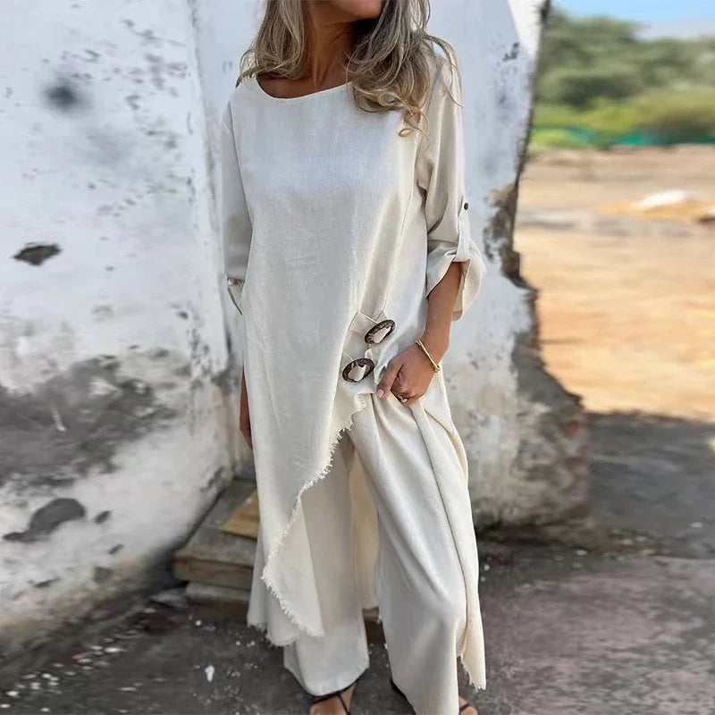 SILVIA| Conjunto Casual de Blusa y Pantalón Palazzo