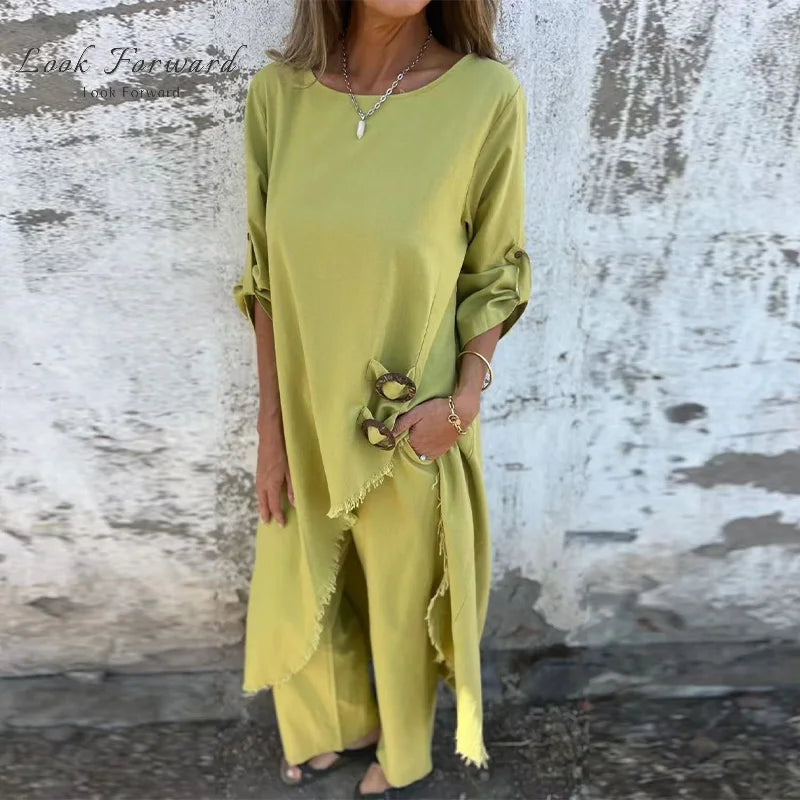 SILVIA| Conjunto Casual de Blusa y Pantalón Palazzo