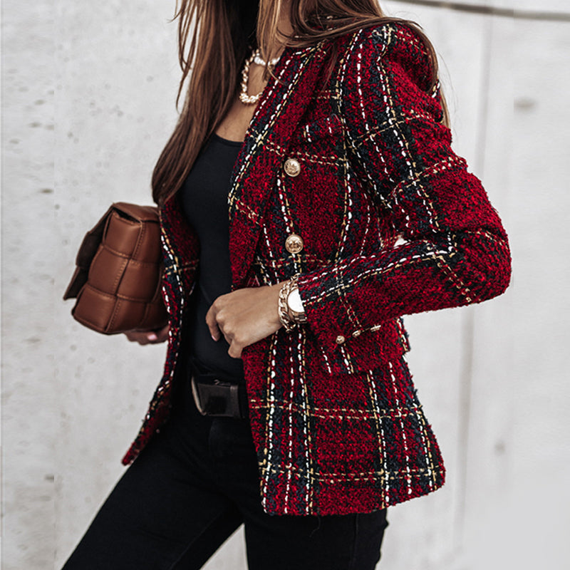 ELISA| chaqueta de cuadros, cruzada de Corte entallado.