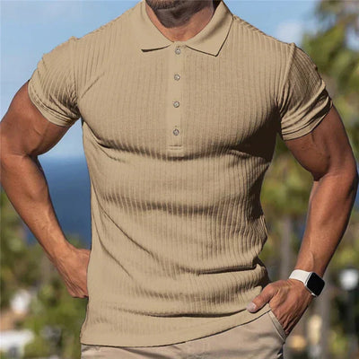 RAUL| Polo ajustado acanalado para hombre: ropa deportiva transpirable y elástica para verano.