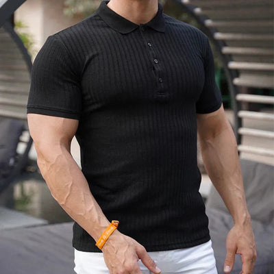 RAUL| Polo ajustado acanalado para hombre: ropa deportiva transpirable y elástica para verano.