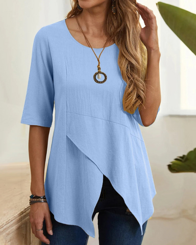 FELIX - Blusa casual suelta asimétrica de cuello redondo