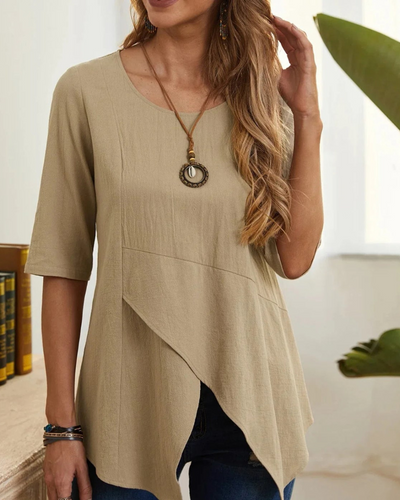 FELIX - Blusa casual suelta asimétrica de cuello redondo