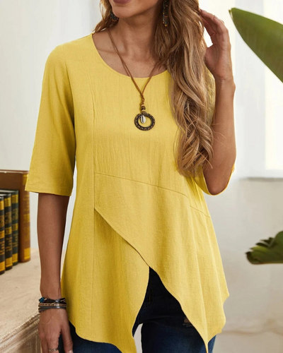 FELIX - Blusa casual suelta asimétrica de cuello redondo