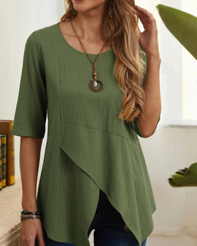 FELIX - Blusa casual suelta asimétrica de cuello redondo