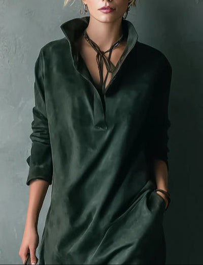 SIENA | VESTIDO CAMISERO DE ANTELINA Y CUELLO CON SOLAPA