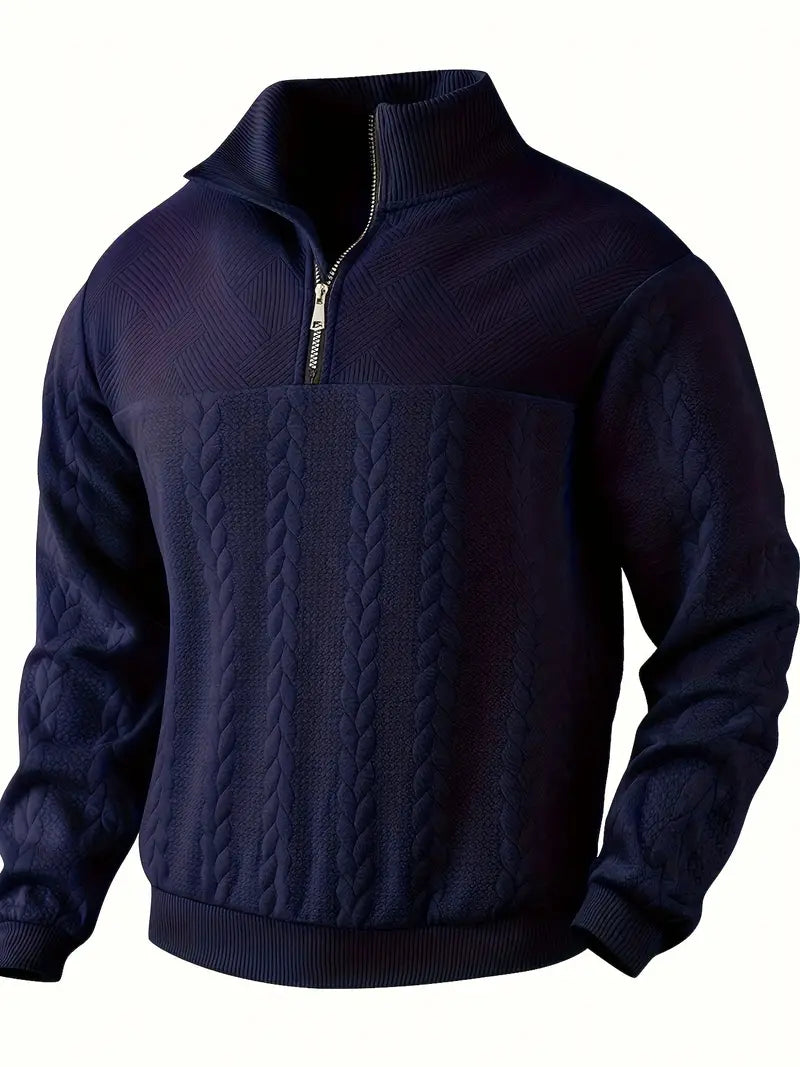 LUCAS| Suéter de media cremallera con diseño de punto trenzado para hombre